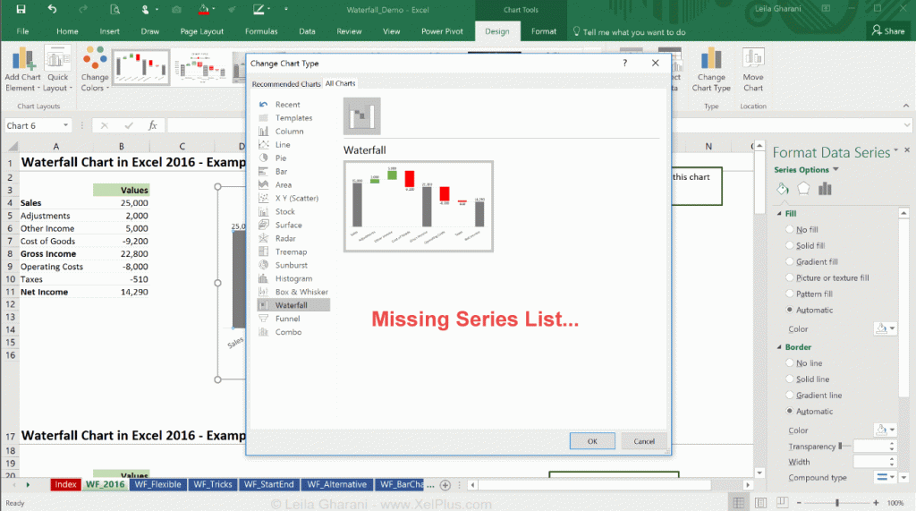 waterfall chart excel 2016 new series is not recognized