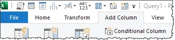 Fragment of Power Query Editor window showing the Quick Access Toolbar on top of the ribbon