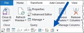 Fragment of Power Query Editor window showing the Quick Access Toolbar below the ribbon