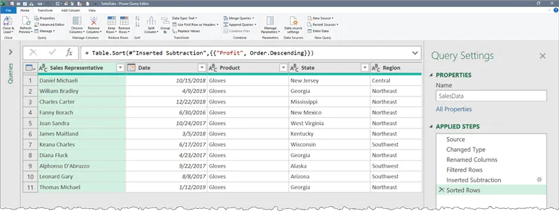 Fragment of the Power Query Editor Window with zoomed-in text.