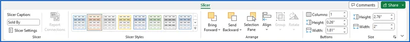 Excel ribbon with the Slicer tab selected.