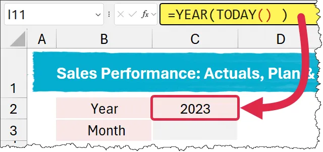 Calculating the current year using the YEAR and TODAY functions