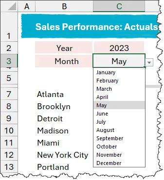 Data Validation dropdown used in cell