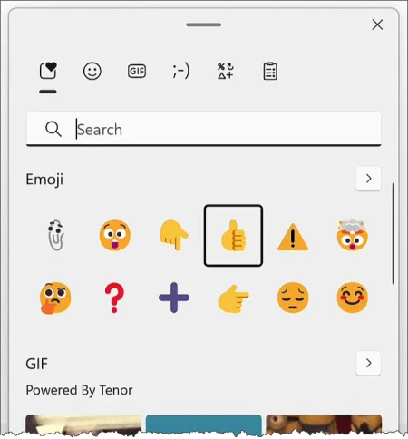 Windows emoji selection window