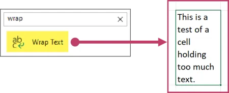 Executing the Excel wrap text option from a search result