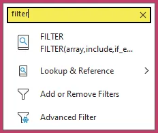 Searching for the filter features in Excel