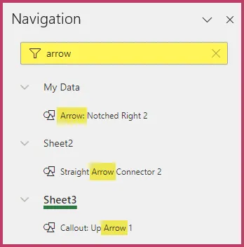 Using the search feature in the navigation pane