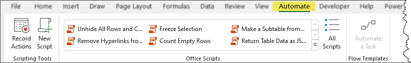 Automate ribbon in Excel