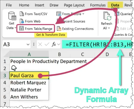 Steps to import Dynamic Array output into Power Query