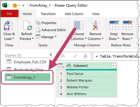 Dynamic Array results in the Power Query Editor