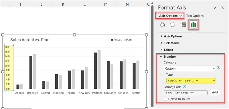 Number formatting for chart axis