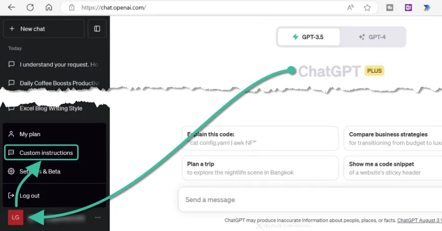 ChatGPT profile settings for custom instructions