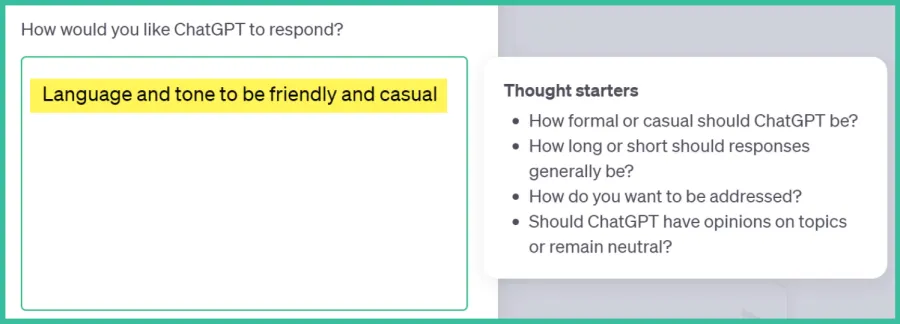 ChatGPT response customization control