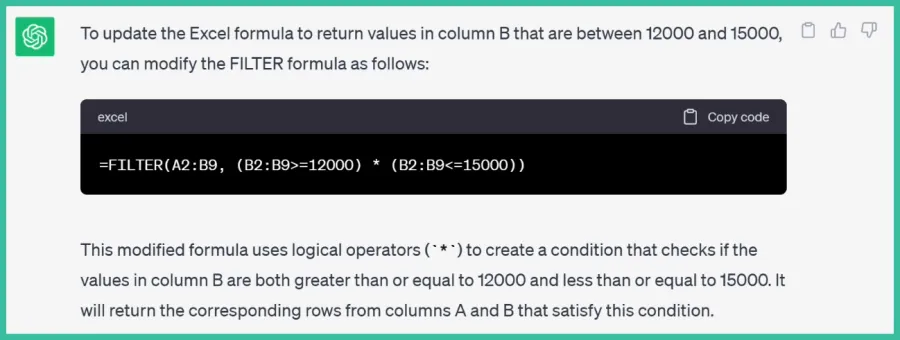 ChatGPT response to user query (verbose)