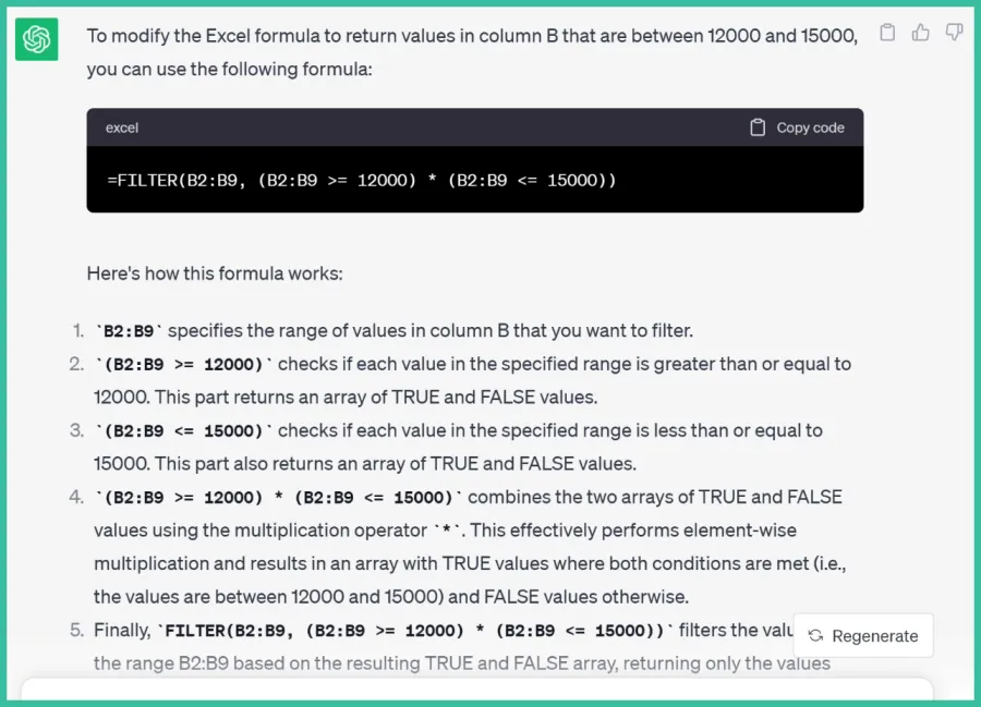 ChatGPT response to user query (extremely verbose)