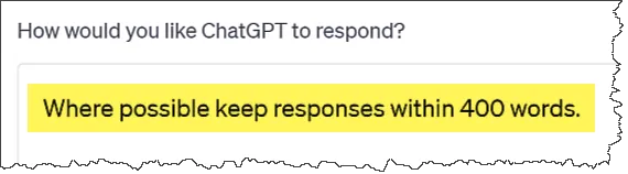 ChatGPT response customization control