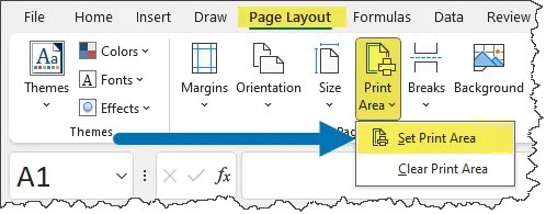 Print Area controls on the Page Layout ribbon of Excel