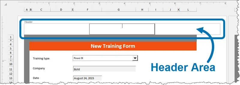 Header area in Excel's Page Layout view