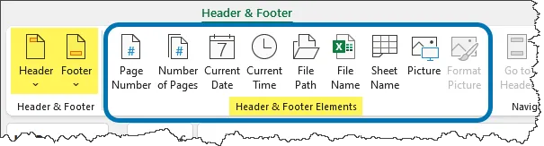 Header and Footer Ribbon controls in Excel