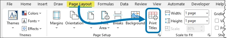 Page Layout Ribbon and Print Titles button in Excel