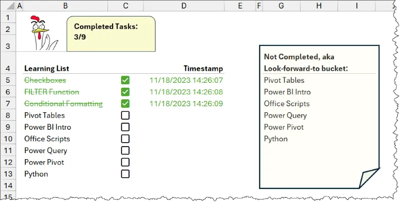 Excel Checkbox Finished Project