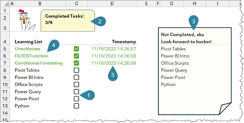 Excel Checkbox Objective Order