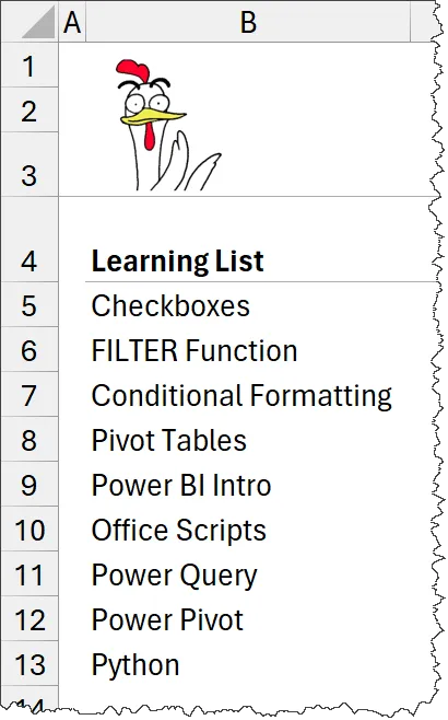 Excel Checkbox List of Objectives