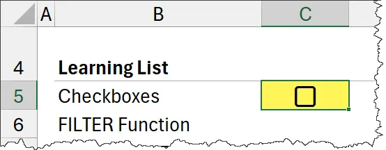 Excel Checkbox Added to Cell