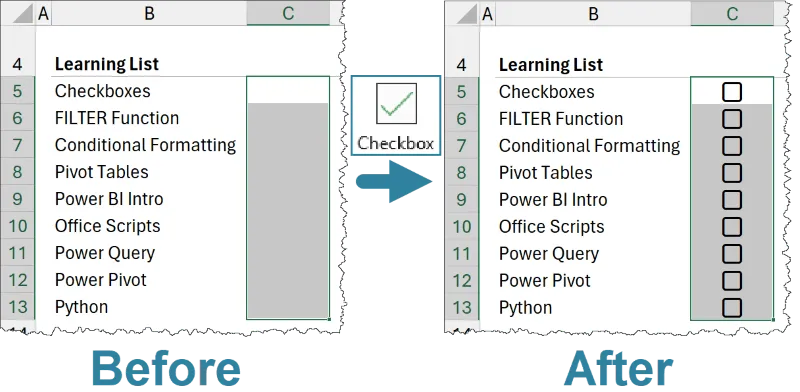 Excel Bulk Adding Checkboxes