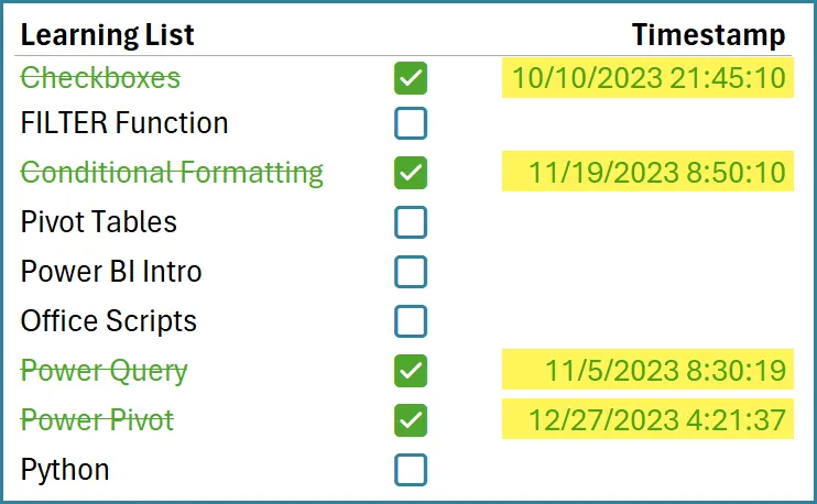 Excel Timestamp Example