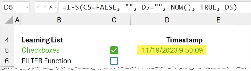 Excel formula to Insert a Timestamp