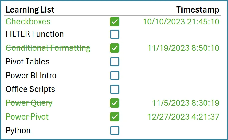 Excel Timestamp Examples