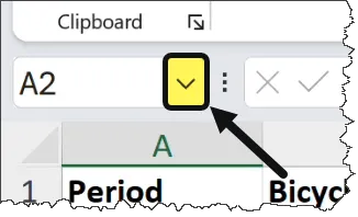 Excel - Pointing to Name Box dropdown button