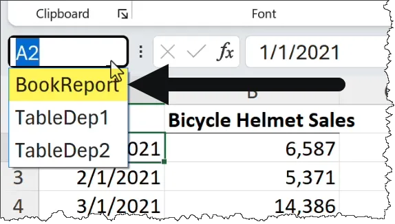 Excel - Name Box dropdown list