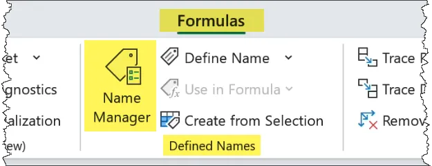 Excel - Name Manager button on Formulas ribbon