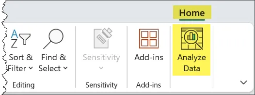 Excel - Analyze Data button on Home ribbon