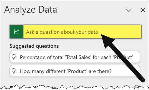 Excel - Analyze Data ask a question interface