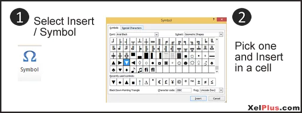 Excel how to insert symbols in Functions