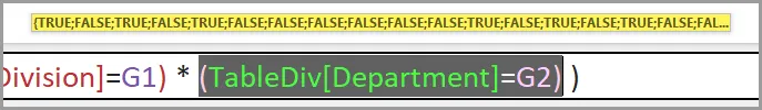 Screenshot of a formula in the Excel formula bar with value preview tooltip active.