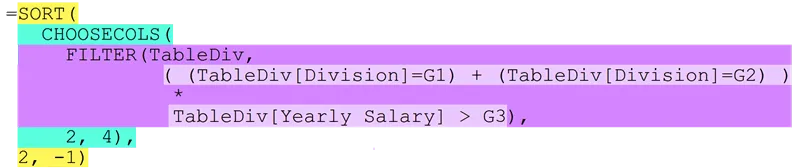 A nested Excel formula with line breaks and color coding.