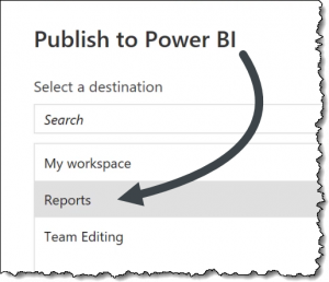 Select a destination in the Publish to Power BI dialog box.