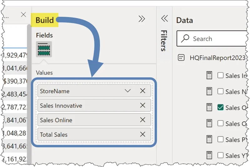 Build panel on the Create Table interface when importing data to Excel via Power BI connector