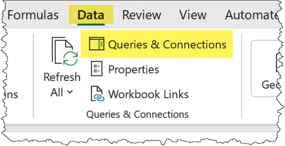 Accessing Queries and Connections from Excel ribbon