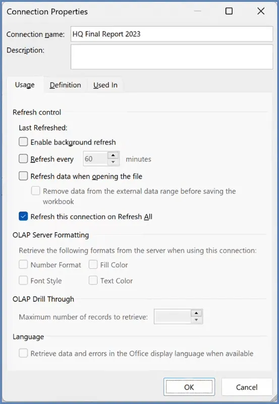 Connection Properties dialog box