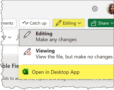 Open the Desktop version of Excel from the Web version of Excel