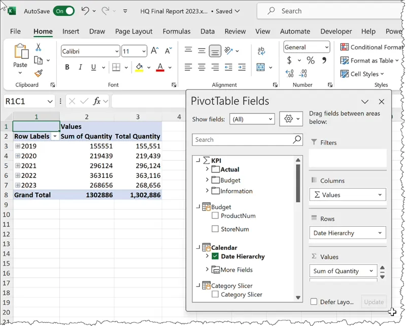 Building a Pivot Table from Power BI data