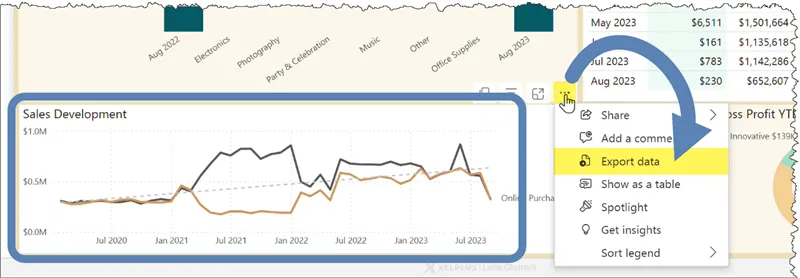 Export Data option in a Power BI report