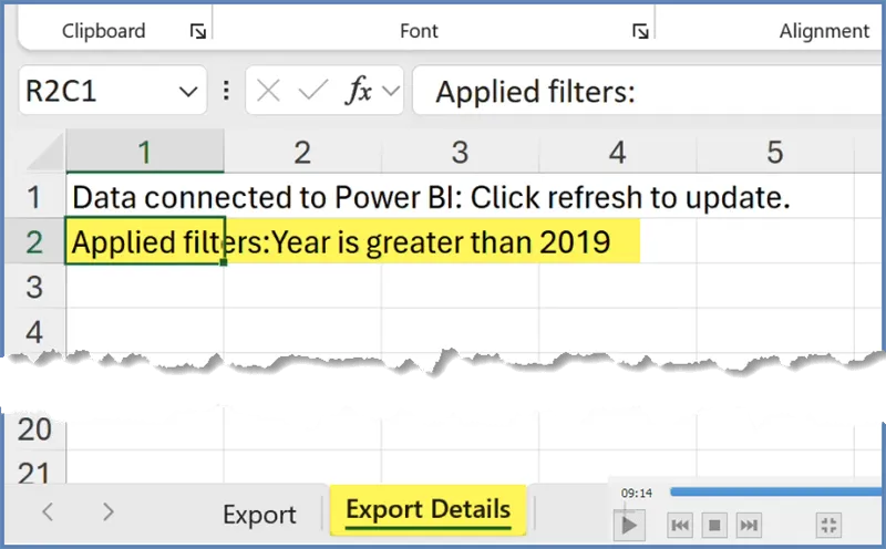 Power BI Export details sheet in Excel