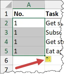 Excel's Fill Options button