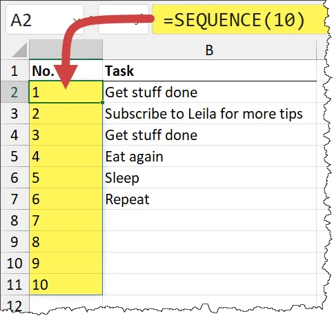 Basic demonstration of the SEQUENCE function